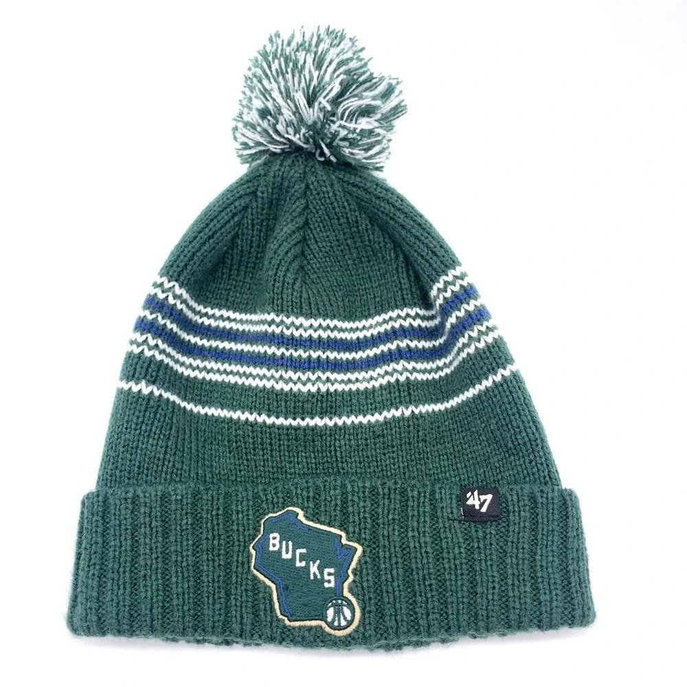 '47 Brand Milwaukee Bucks Beanie Womens One Size Green Knit Pom Pom NBA Hat